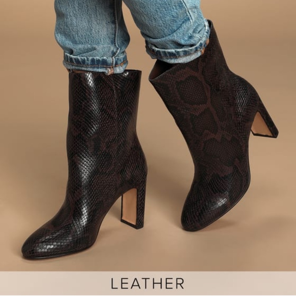 Dv by Dolce Vita Chase Espresso Snake Print Leather Mid-Calf Boots